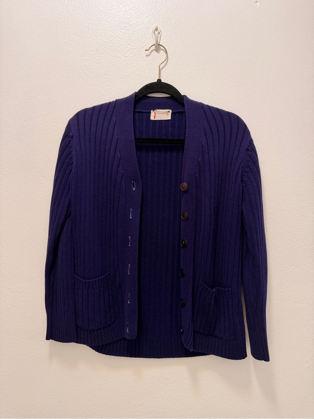 Vintage 90s Blue Violet Ribbed Knit Cardigan Sweater